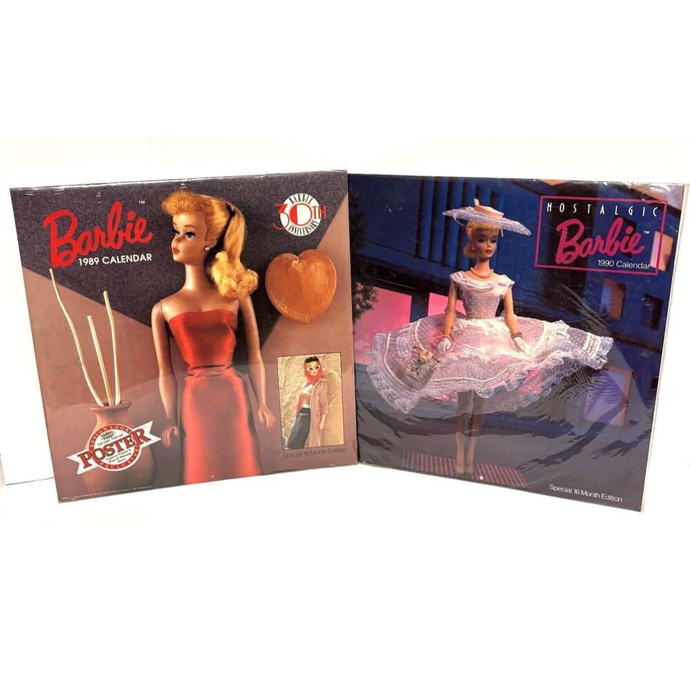 2 Vintage Barbie Calendars 1989 and 1990-SEALED-UNOPENED-Poster inside
